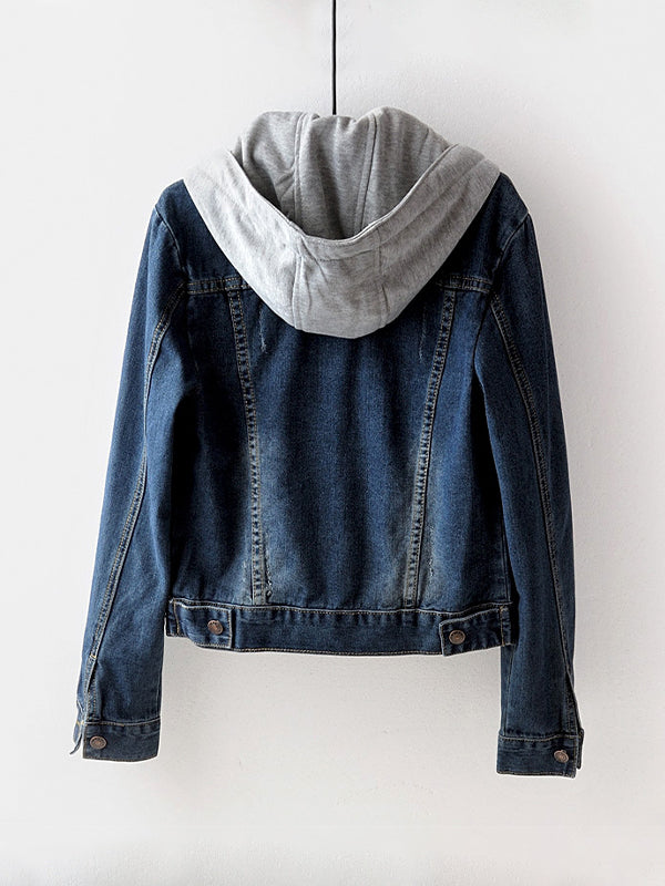 Fake two piece hooded denim jacket