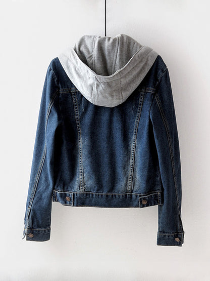 Fake two piece hooded denim jacket