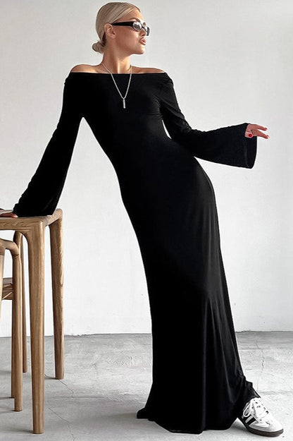 Off Shoulder Bell Sleeve Bodycon Knit Maxi Dress