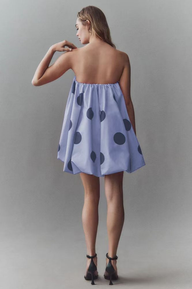Polka Dot Strapless Gathered Bubble Hem Tent Mini Dress