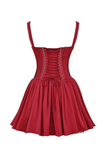 Lace Sweetheart Corset Bodice Pleated Skater Mini Dress