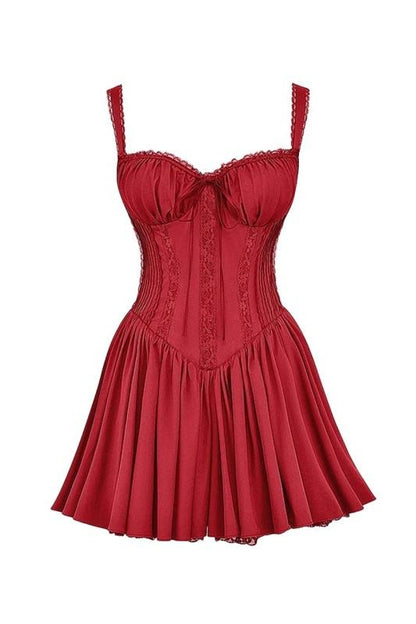 Lace Sweetheart Corset Bodice Pleated Skater Mini Dress