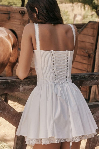 Lace Sweetheart Corset Bodice Pleated Skater Mini Dress