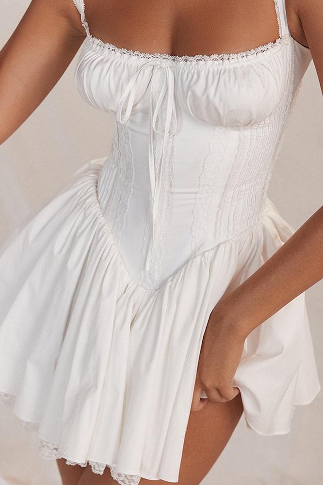 Lace Sweetheart Corset Bodice Pleated Skater Mini Dress