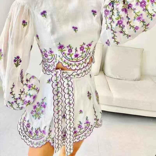 KittenAlarm - Ailana Puff Sleeve Crop Top & Shorts Set