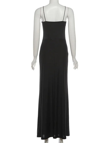 Lace Panel Spaghetti Strap V-Neck Maxi Dress