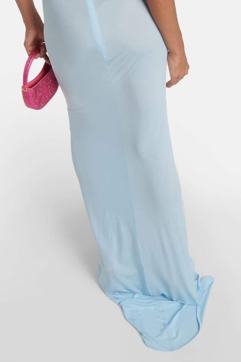 Halter Neck 3D Rosette Appliqué Gathered Bodice Maxi Dress