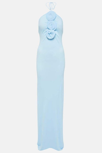Halter Neck Triple Rosette Applique Bodycon Mini Dress
