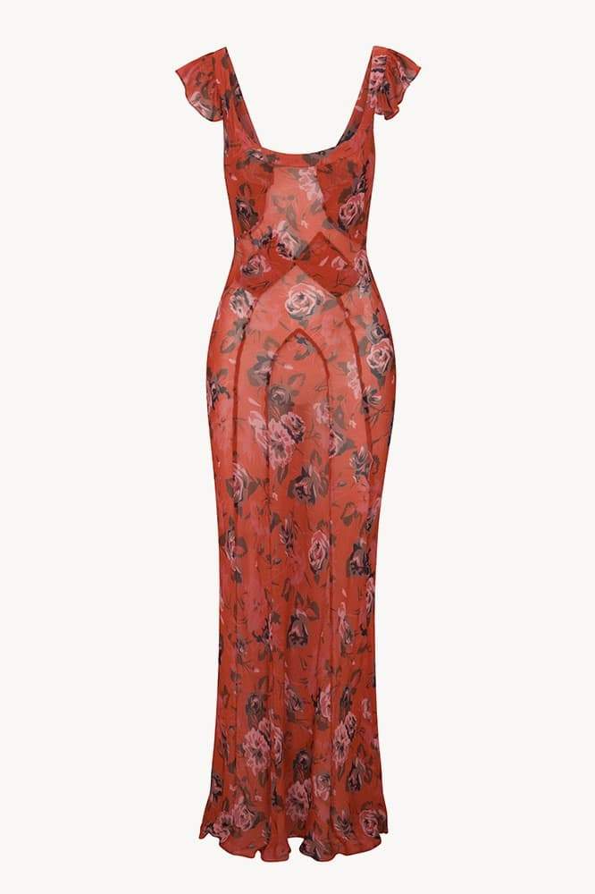 Crinkle Floral Print Ruffle Strap Sleeveless Maxi Dress