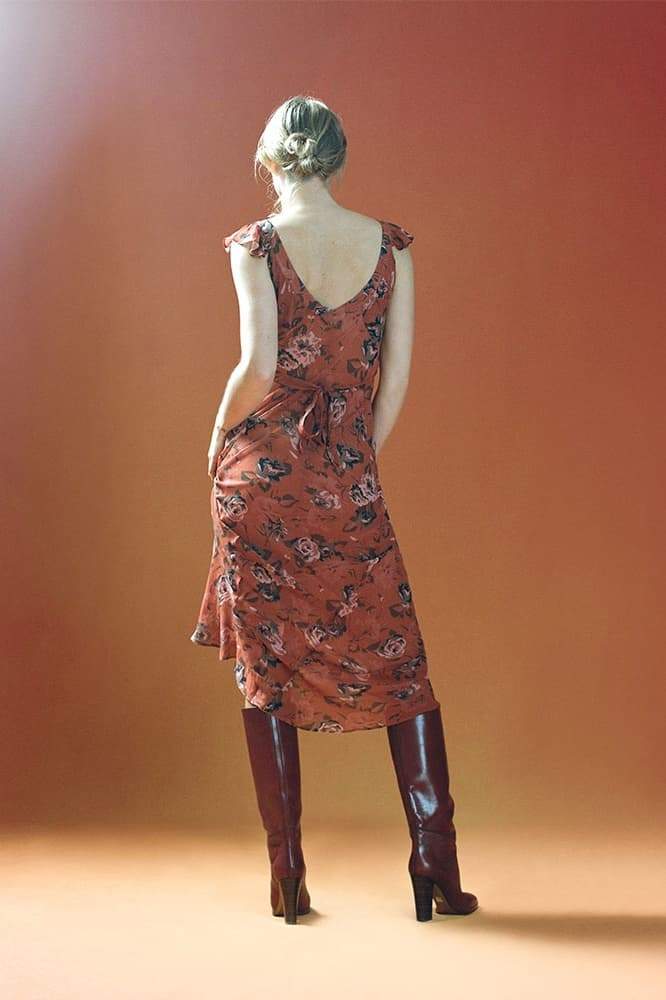 Ruffle Strap Open Back Tie Floral Print Maxi Dress