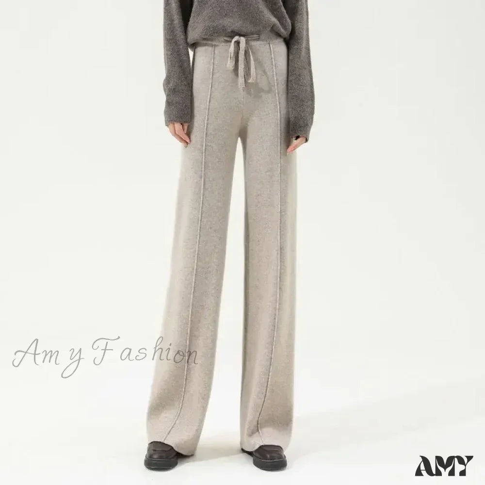 All-Match Solid Wide Leg High Waist Casual Thick Pants