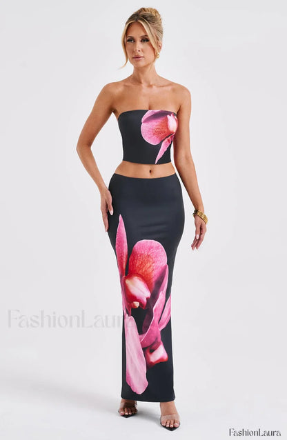 Allegra Maxi Skirt Trendy - Black Floral Print