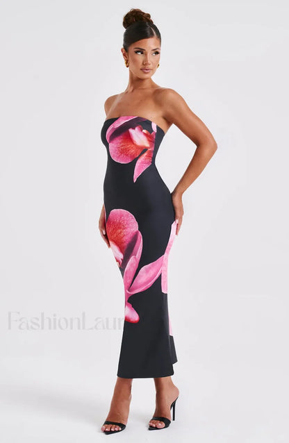 Allegra Midi Dress Trendy - Black Floral Print