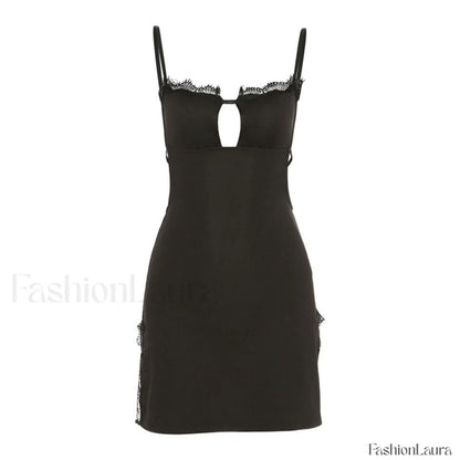 Alluring Eyelash Lace Trim Split Club Mini Dress