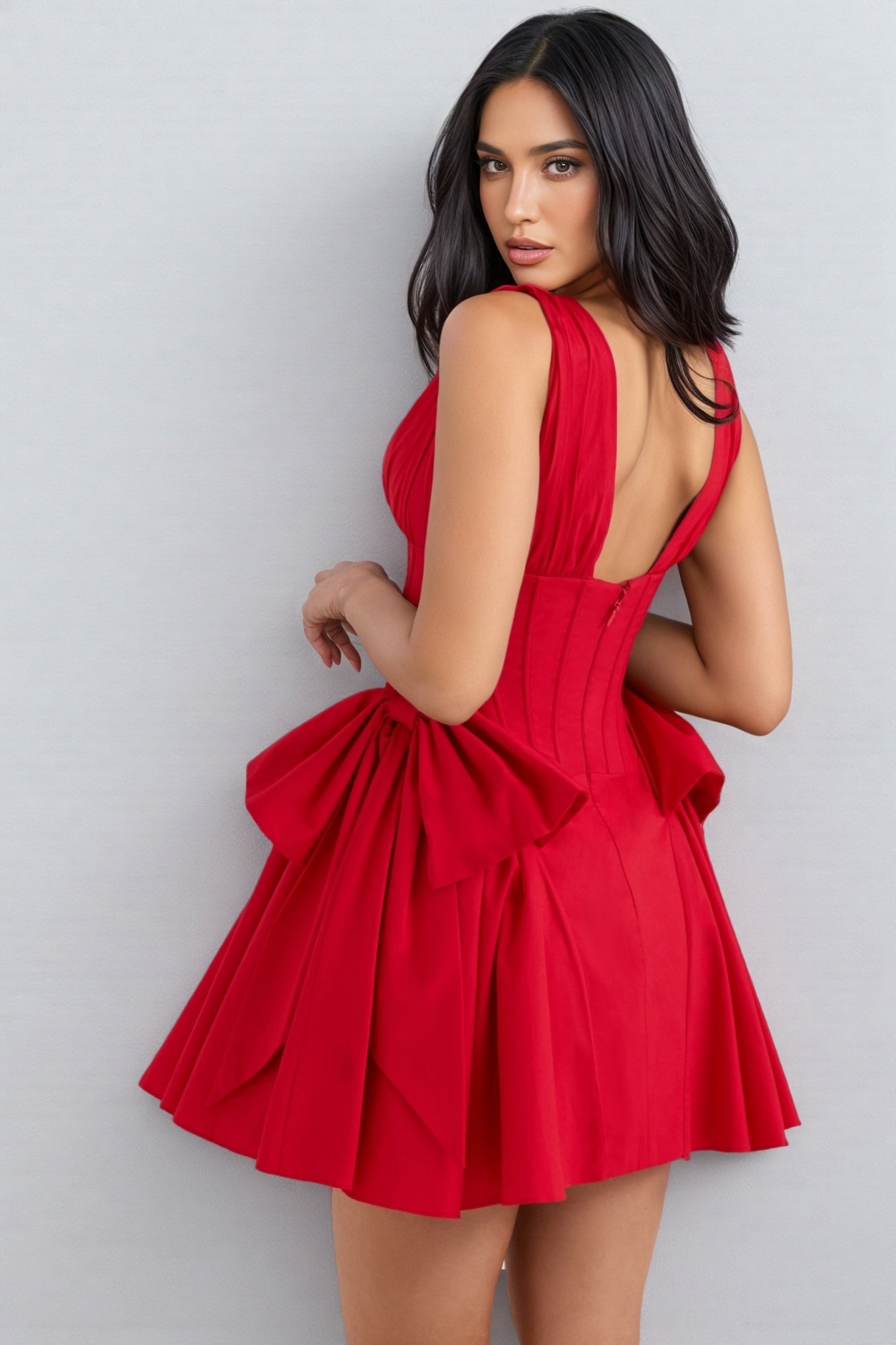Savan Red Cotton Bow Mini Dress