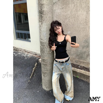 American Retro High Waist Straight Hip-Hop Vintage Casual Y2K Grunge Oversized Jean