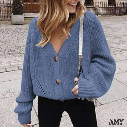 Amy Fashion - Cardigan Ladies V-neck Long Sleeve Sweater