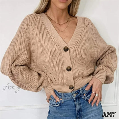 Amy Fashion - Cardigan Ladies V-neck Long Sleeve Sweater