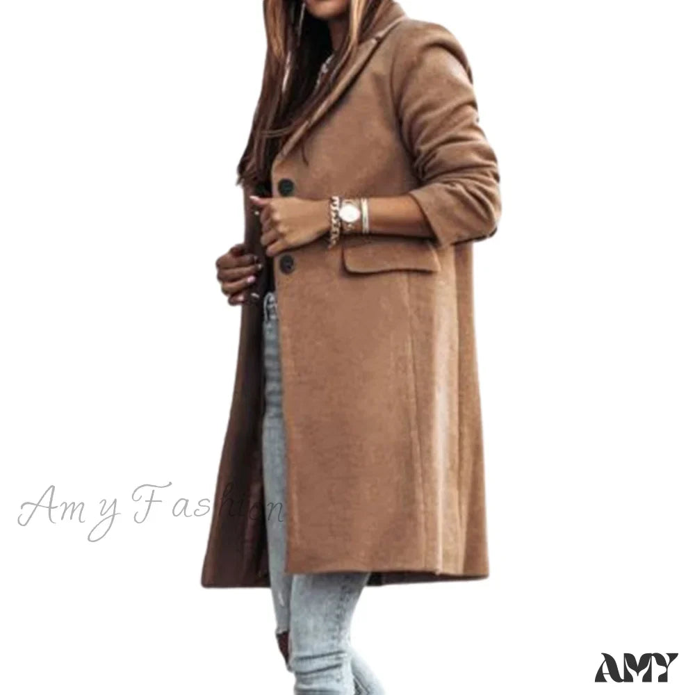 Amy Fashion - Casual Woolen long Overcoat