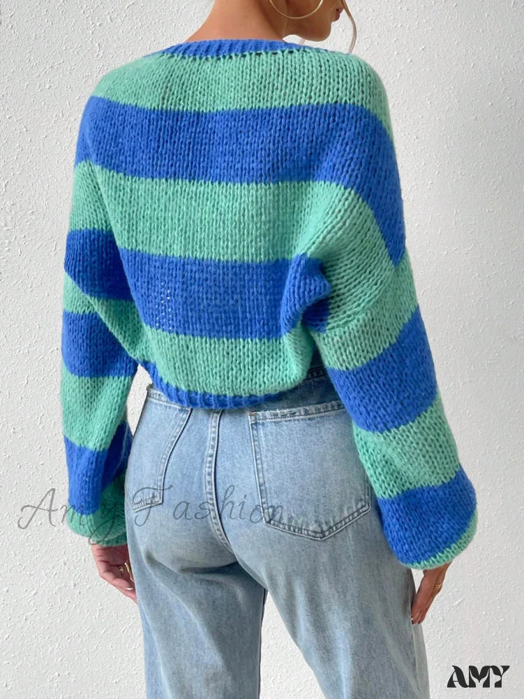 Amy Fashion - Color Block Drop Shoulder Duster Cardigan
