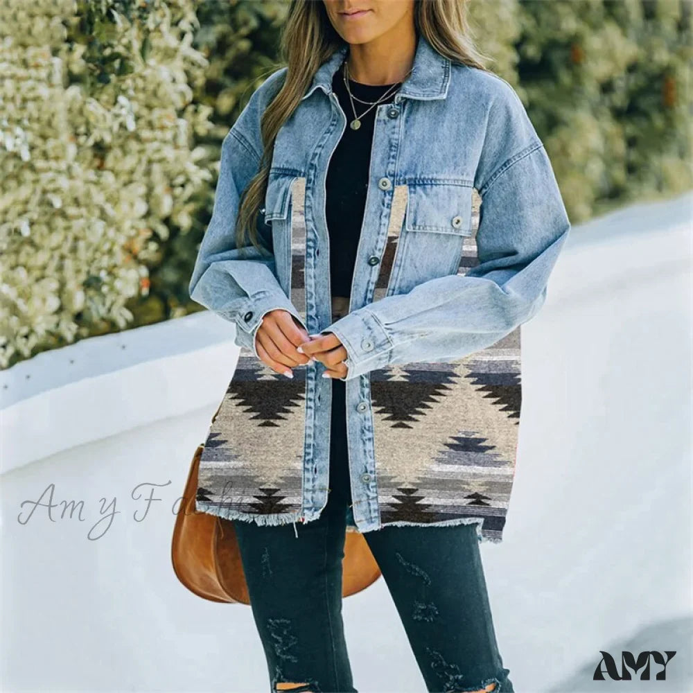 Amy Fashion - Denim Stitched Wool Coat