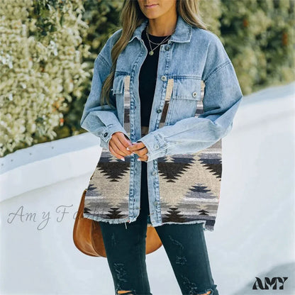 Amy Fashion - Denim Stitched Wool Coat
