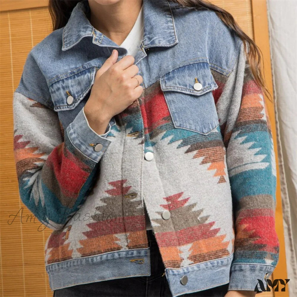 Amy Fashion - Denim Stitched Wool Coat