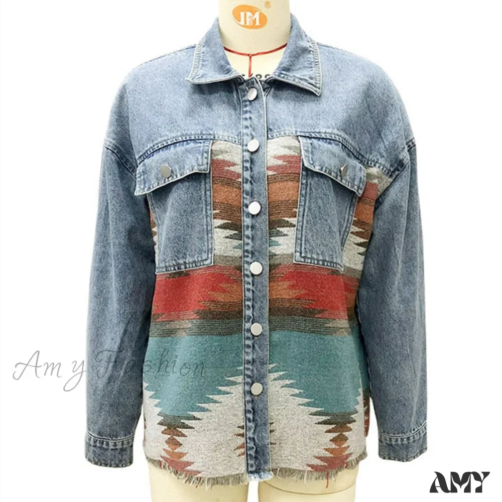 Amy Fashion - Denim Stitched Wool Coat