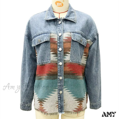 Amy Fashion - Denim Stitched Wool Coat