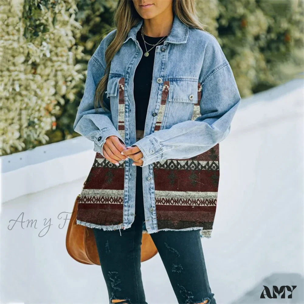 Amy Fashion - Denim Stitched Wool Coat