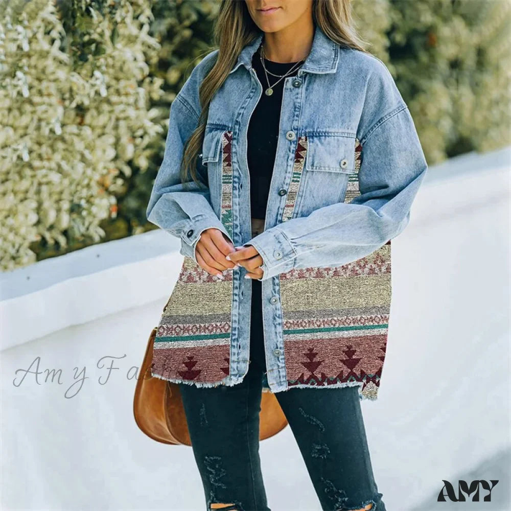 Amy Fashion - Denim Stitched Wool Coat