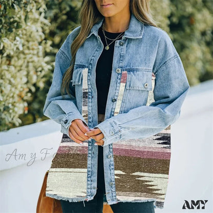 Amy Fashion - Denim Stitched Wool Coat