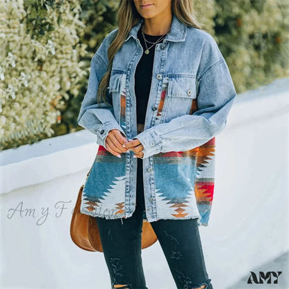 Amy Fashion - Denim Stitched Wool Coat