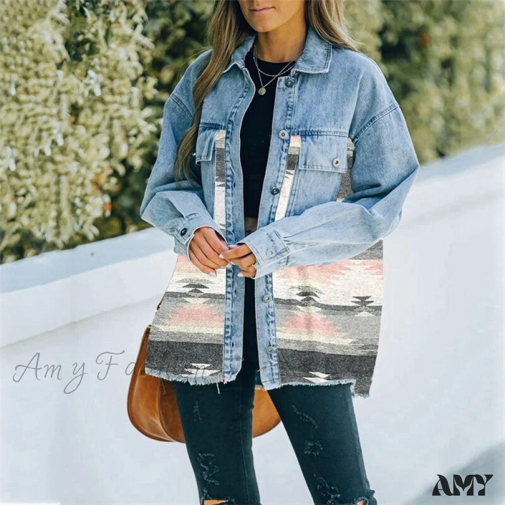 Amy Fashion - Denim Stitched Wool Coat