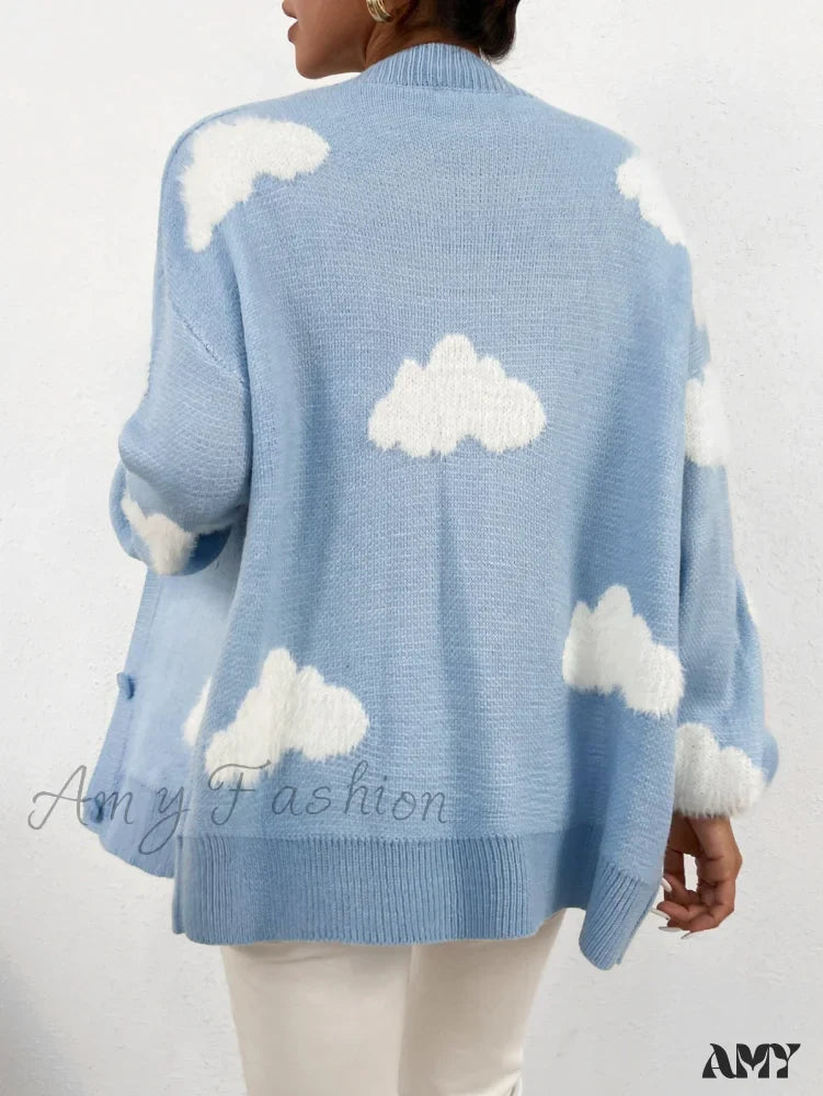 Amy Fashion - Drop Shoulder Cloud Pattern Cardigan