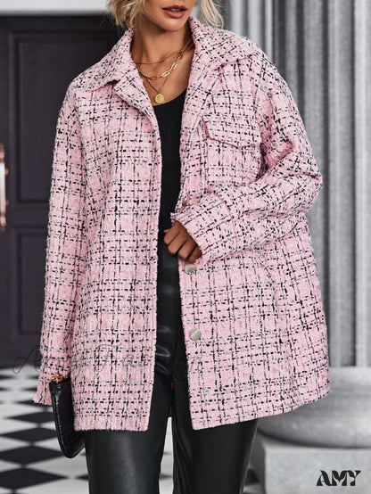 Amy Fashion - Drop Shoulder Flap Pocket Tweed Coat