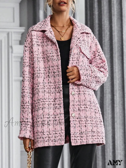 Amy Fashion - Drop Shoulder Flap Pocket Tweed Coat