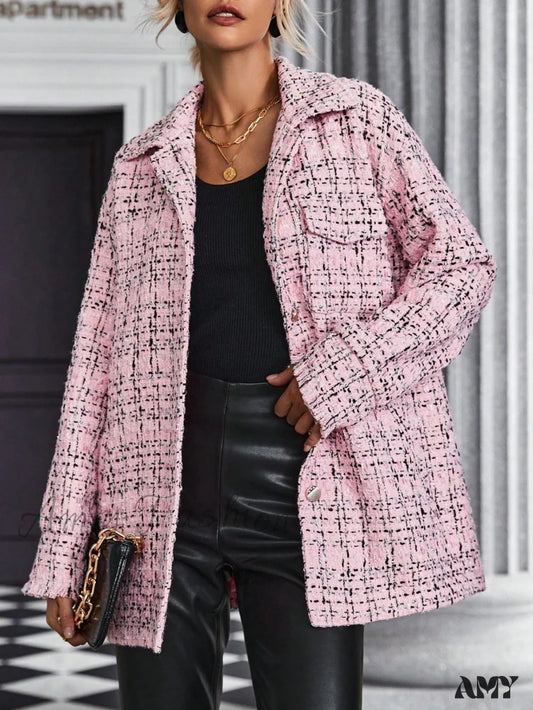 Amy Fashion - Drop Shoulder Flap Pocket Tweed Coat
