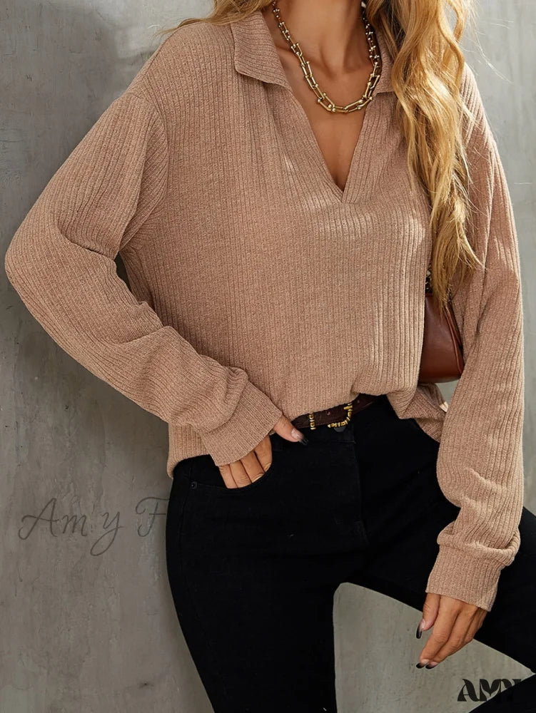 Amy Fashion - Drop Shoulder Rib-knit Tee