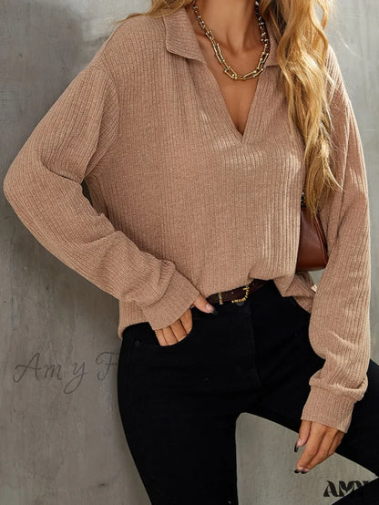 Amy Fashion - Drop Shoulder Rib-knit Tee