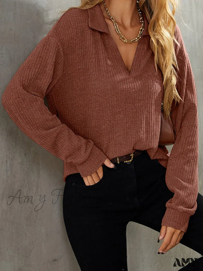 Amy Fashion - Drop Shoulder Rib-knit Tee