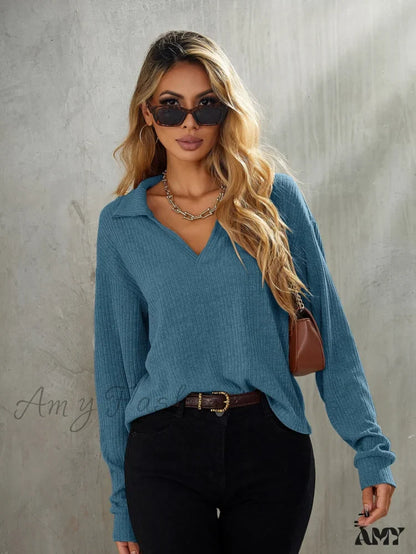 Amy Fashion - Drop Shoulder Rib-knit Tee