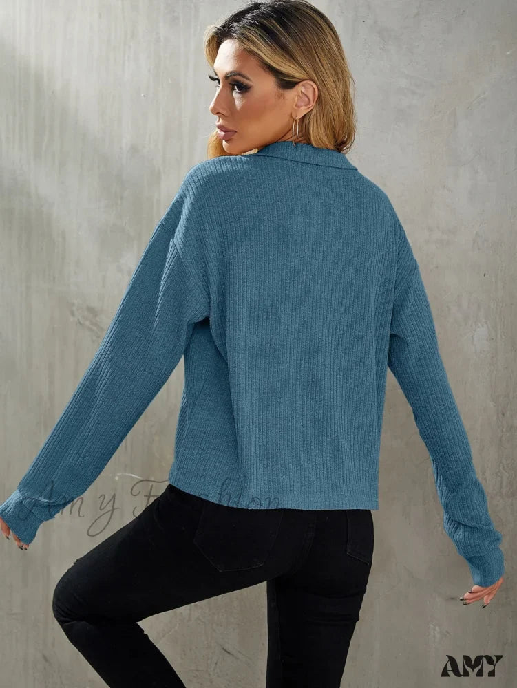 Amy Fashion - Drop Shoulder Rib-knit Tee