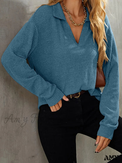 Amy Fashion - Drop Shoulder Rib-knit Tee