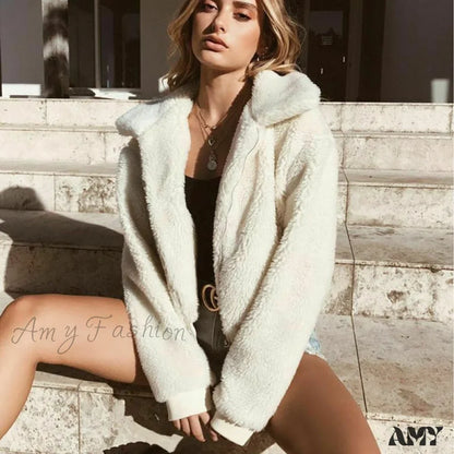 Amy Fashion - Faux FurWarm Soft Plush Zipper Coat