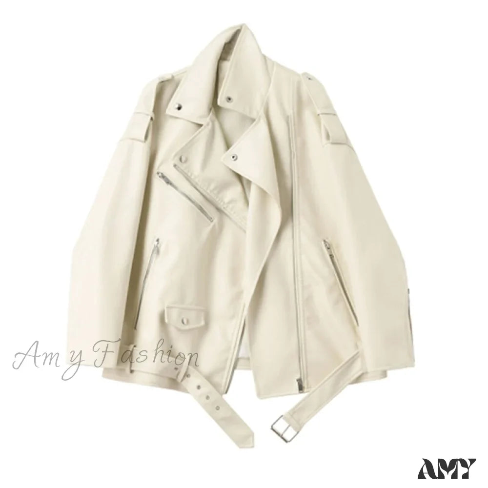Amy Fashion - Faux Leather Cool Loose Coat