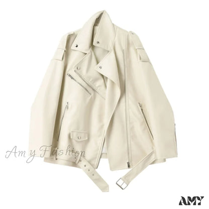 Amy Fashion - Faux Leather Cool Loose Coat
