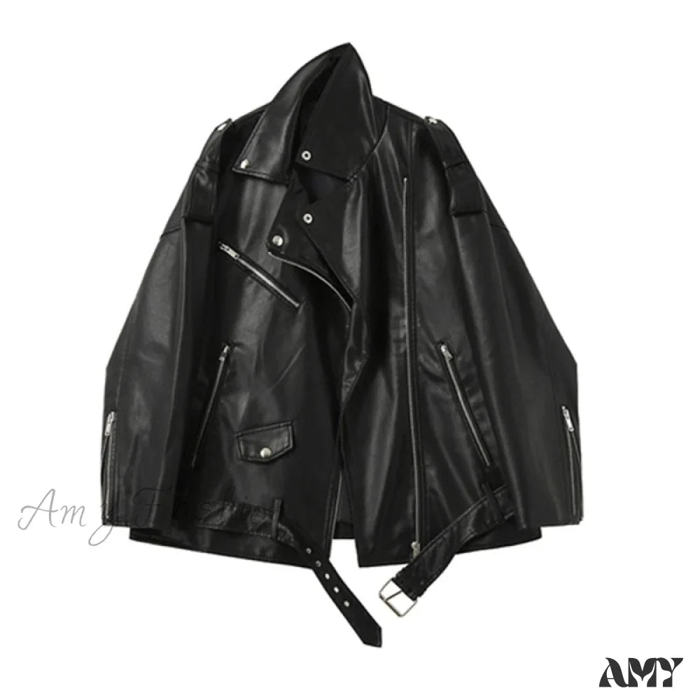 Amy Fashion - Faux Leather Cool Loose Coat