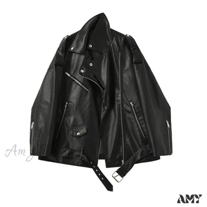 Amy Fashion - Faux Leather Cool Loose Coat
