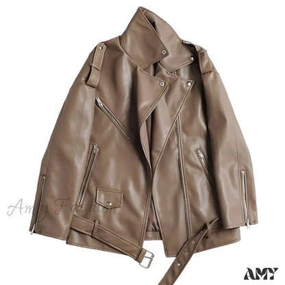 Amy Fashion - Faux Leather Cool Loose Coat